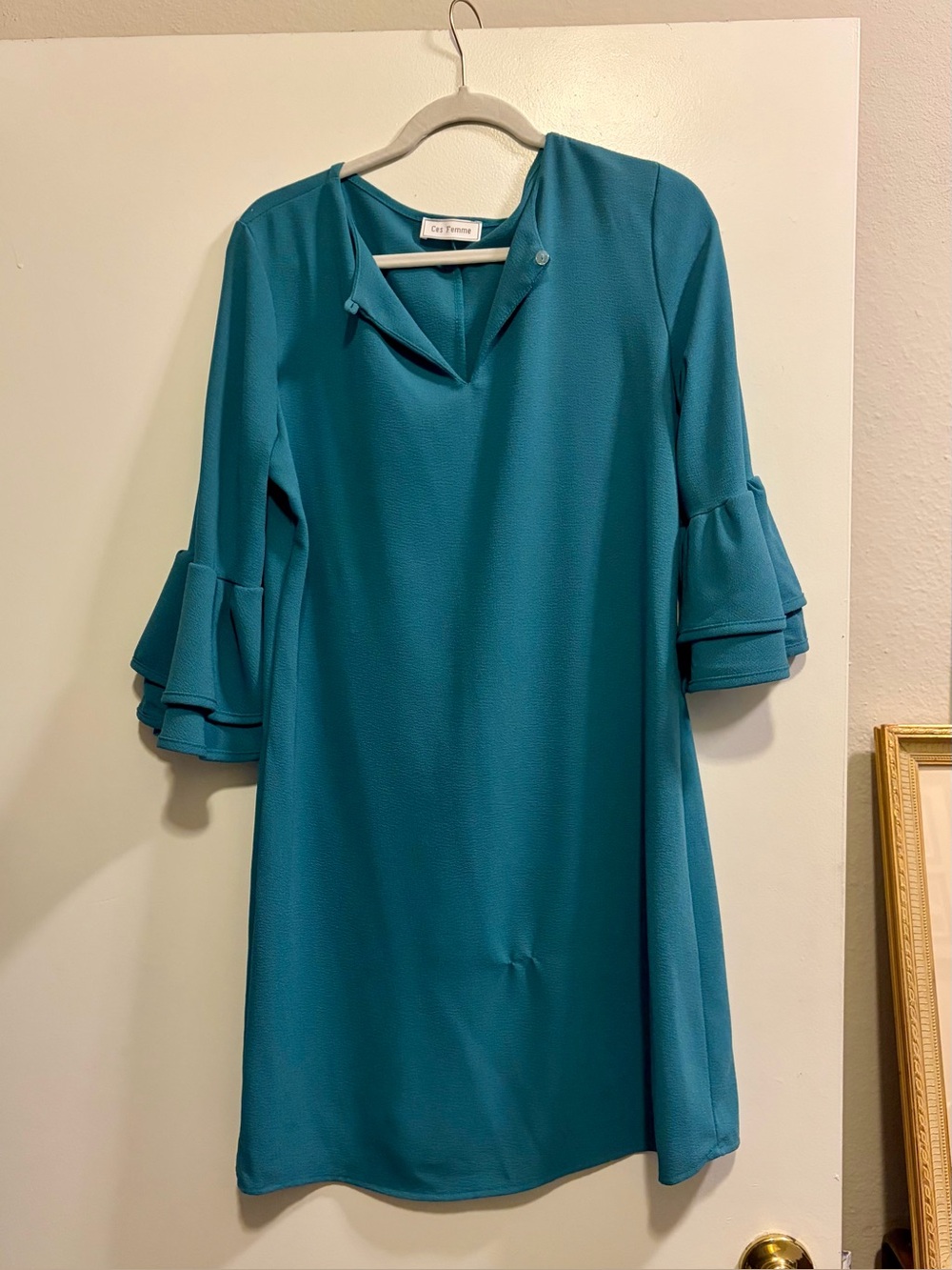 Ces Femme Teal Ruffle-Sleeve Midi Dress